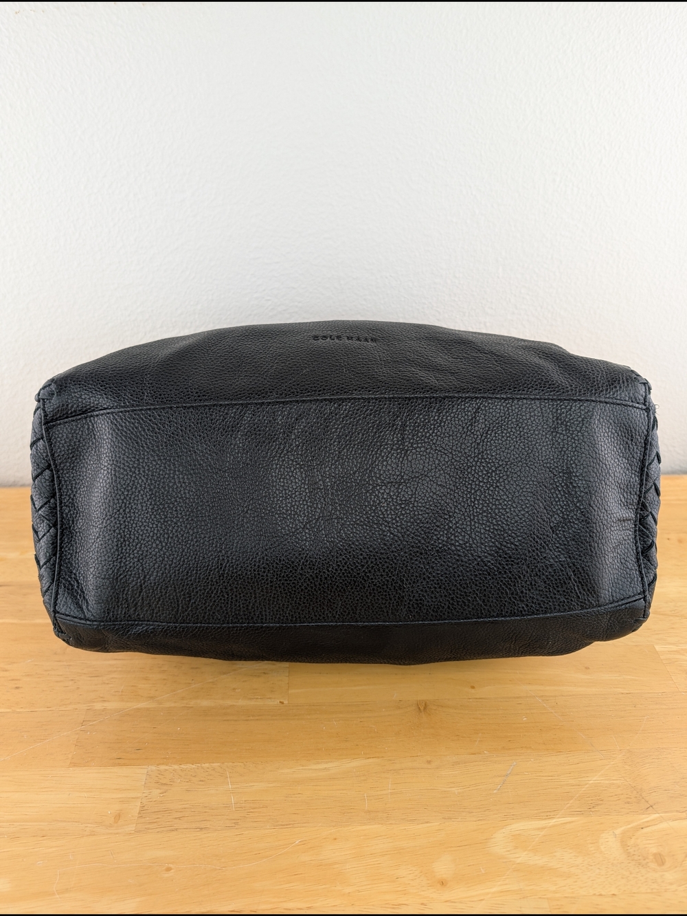 Cole Haan Dillan Black Pebbled Leather Hobo Shoulder Bag Basket-weave Detail - Picture 5 of 15